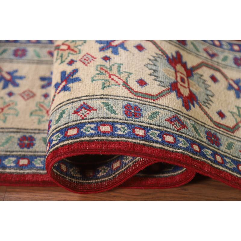 Hand Knotted Oriental 100% Wool Carpet Traditional Geometric Red Kazak Area Rug - 10' 1'' X 6' 10''
