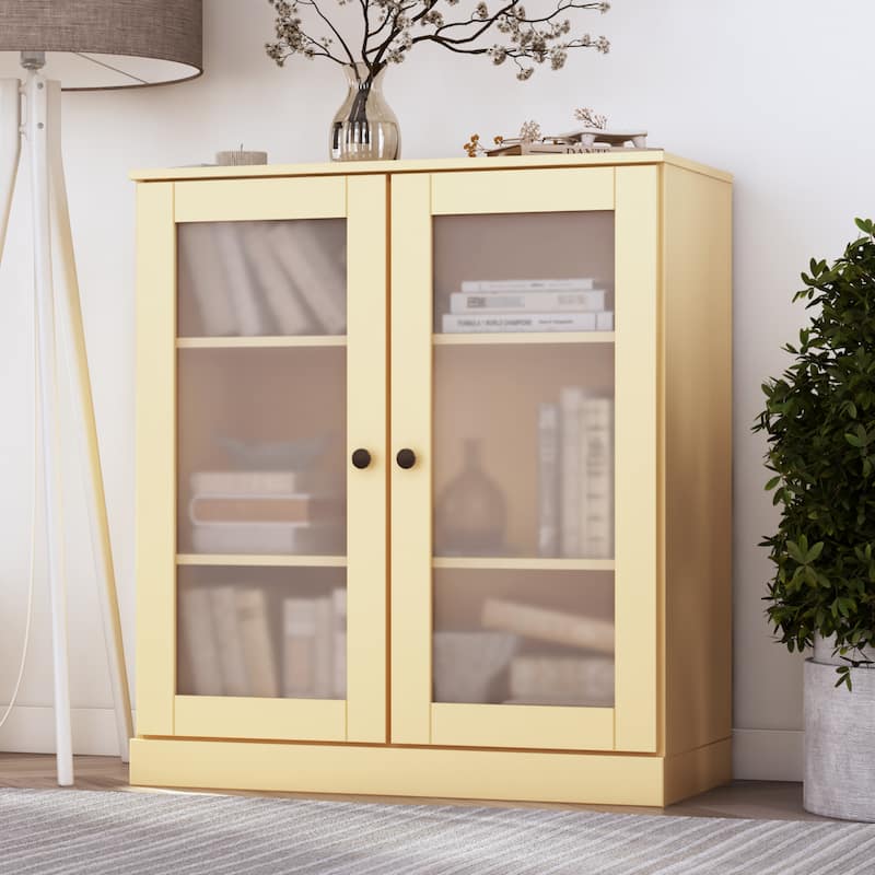 100% Solid Wood 3-shelf Bookcase with Optional Doors by Palace Imports - Frosted Glass Doors - Yellow