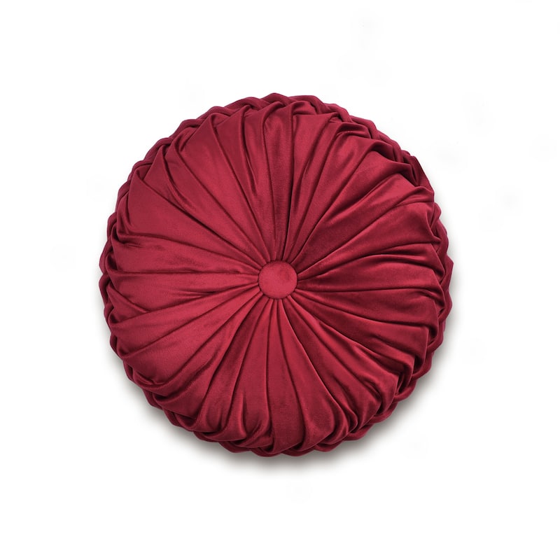 Lush Decor Pleated Soft Velvet Round Decorative Pillow - Red