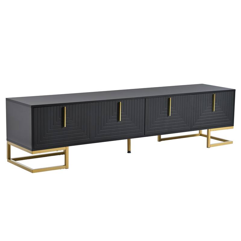 Geometric Lines TV Stand with Metal Legs, Gold Handles for TVs Up to 80", Wood Media Console Table w/ Cabinets for Home