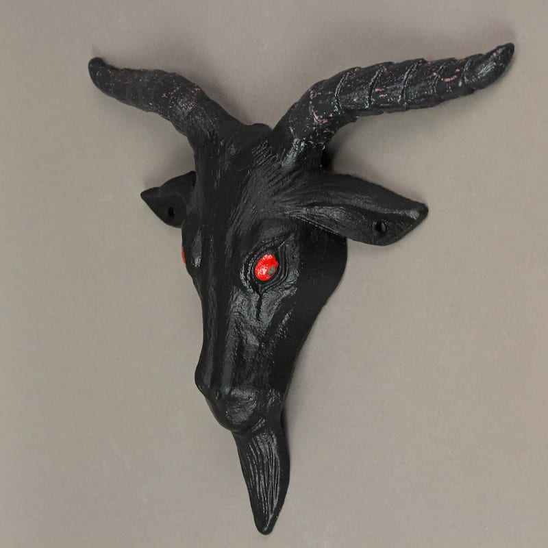 Zeckos Black Cast Iron Baphomet Goat Head Wall Mounted Resin Sculpture