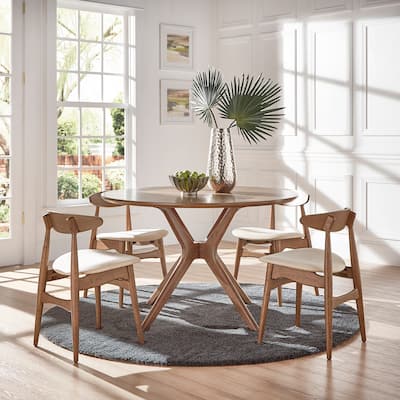 Sylvestria Mid-Century Walnut Finish Round Dining Set