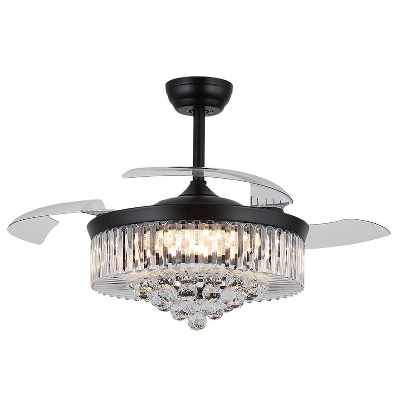 Kviflon 48'' Retractable Ceiling Fan with Lights and Remote 6 Speed, 3 Light Change Retractable Blade Chandelier Ceiling Fan - Black