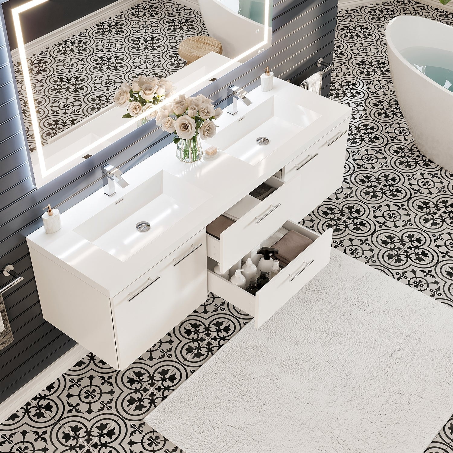 Eviva Axis 72 White DS Bath Vanity with Acrylic Top