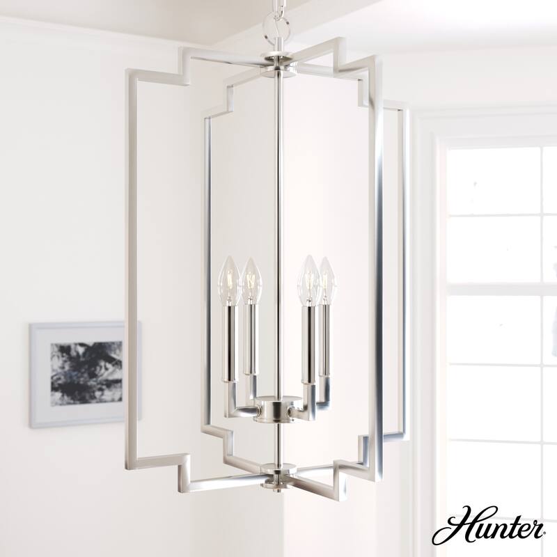Hunter Zoanne 4-Light Modern Pendant Hanging Light - Island, Entry, Dining - Geometric, Contemporary, Candle, Transitional - 27" - Brushed Nickle