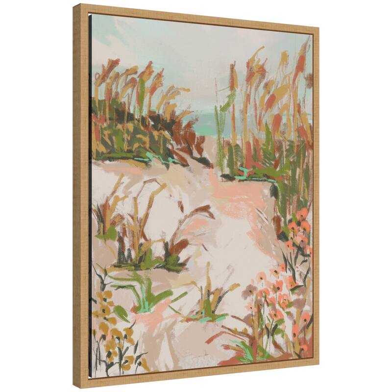 Kate and Laurel Sunrise Seascape by Annie Quigley Framed Canvas Wall Art Print - 18 x 24 - Brown