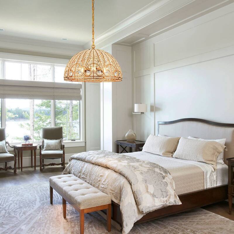 Ennu Retro Antique Sphere Crystal Chandelier Adjustable Dining Room Chandelier - Brass