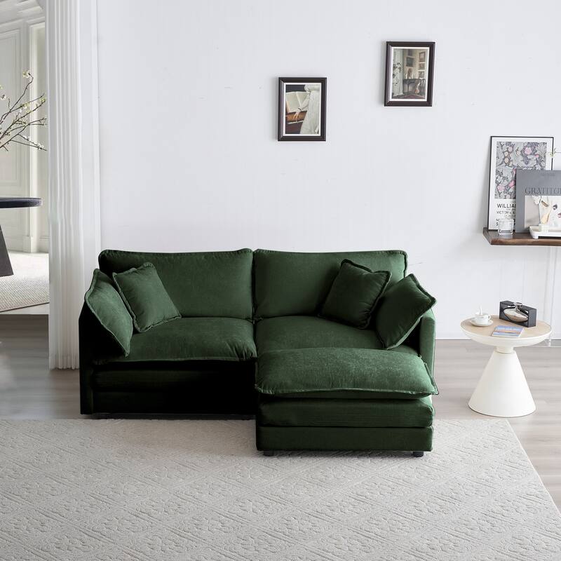 GDFStudio - Pawn Chenille L-Shaped 2 Seater Sofa with 1 Ottoman with Pillow