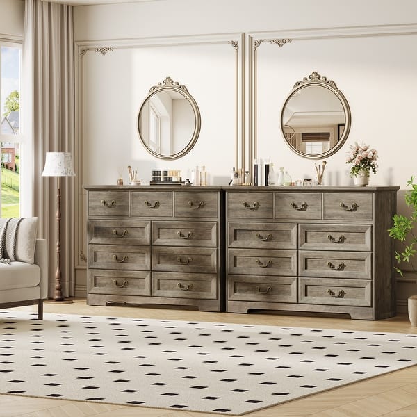 9-Drawer Dresser for Bedroom, 47" Wide Dressers Wood Vintage Chest of Drawers with Natural Texture and Vintage Gold - Black 9-Drawer Dresser for Bedroom, 47" Wide Dressers Wood Vintage Chest of Drawers with Natural Texture and Vintage Gold - Black