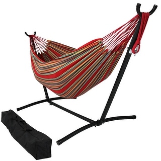 Brazilian Double 2-Person Hammock with Portable Stand & Case - Sunset
