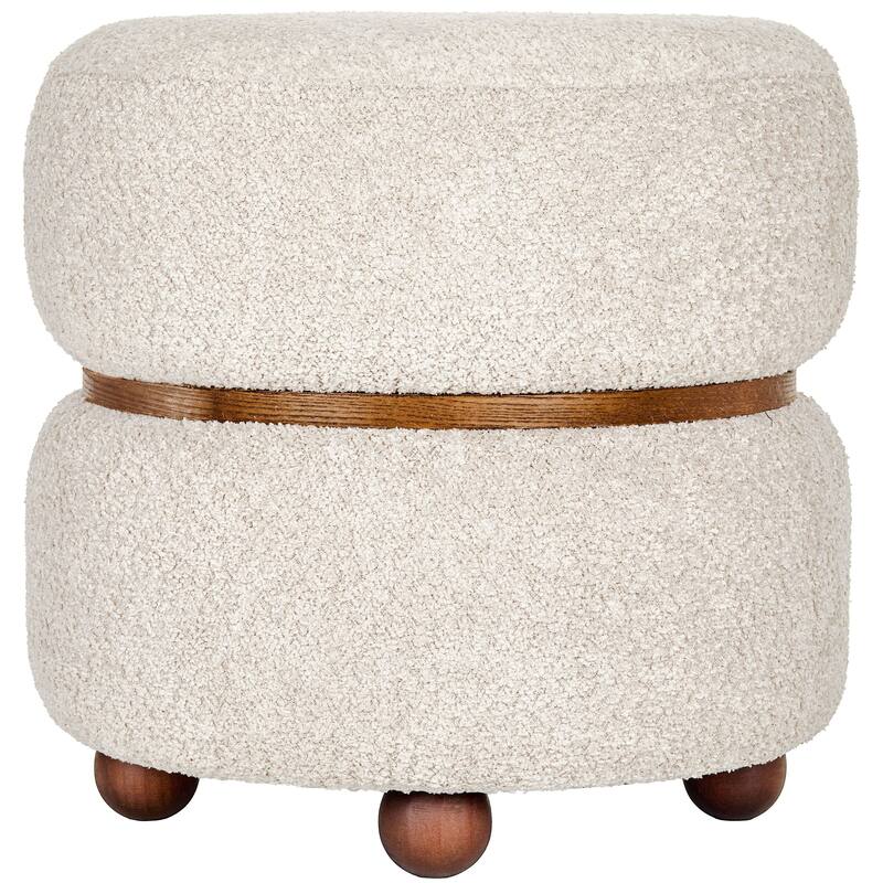 Double Pouf Round Upholstered Vanity Stool and Ottoman Foot Rest