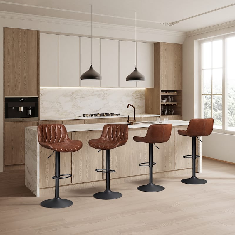 Art Leon Faux Leather Adjustable Swivel Barstool, Set of 4