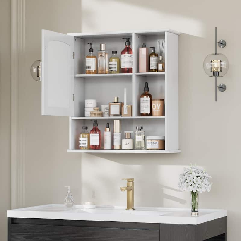 Javlergo White Bathroom Mirror Cabinet Multi-Purpose Storage Wall Mounted Bathroom Storage Cabinet with Mirror and Open Shelves