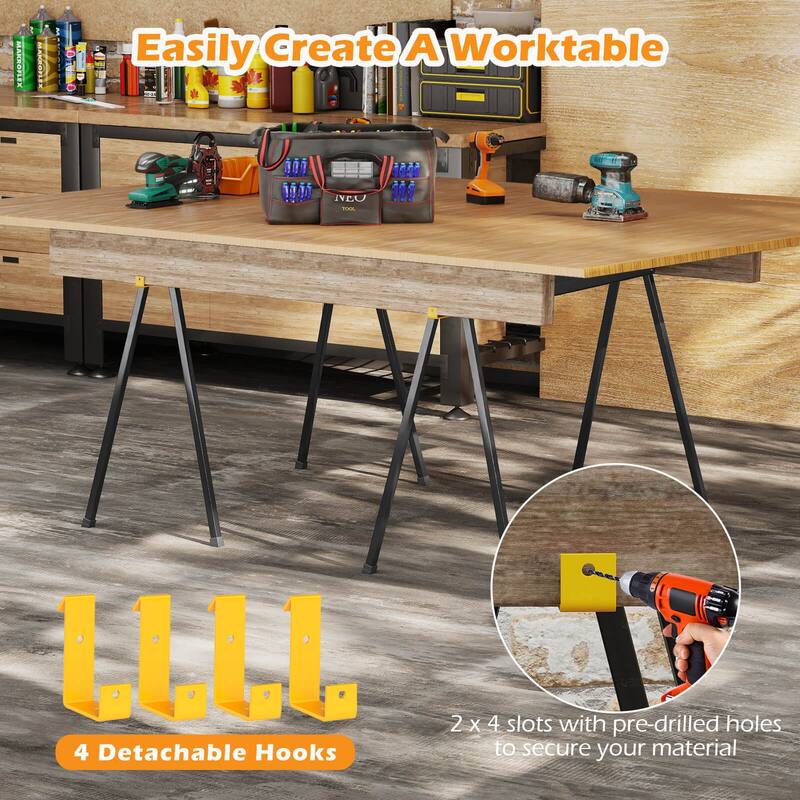 Ironmax 2-Pack Heavy-duty Metal Sawhorses with 2 x 4 Supporting Arms & - See Details