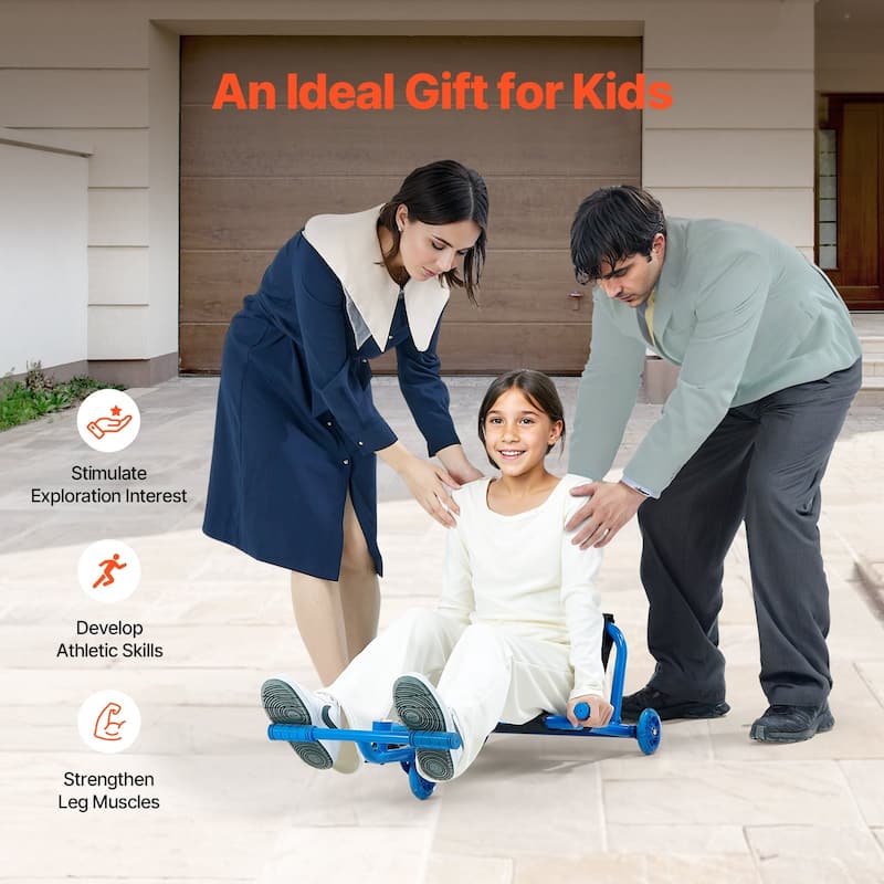 Ride on Scooter Zig-Zag Motion Drift Cart with Comfortable Handle and Steel Frame Ideal for Kids - 37.8” x 17.3” x 11.2”