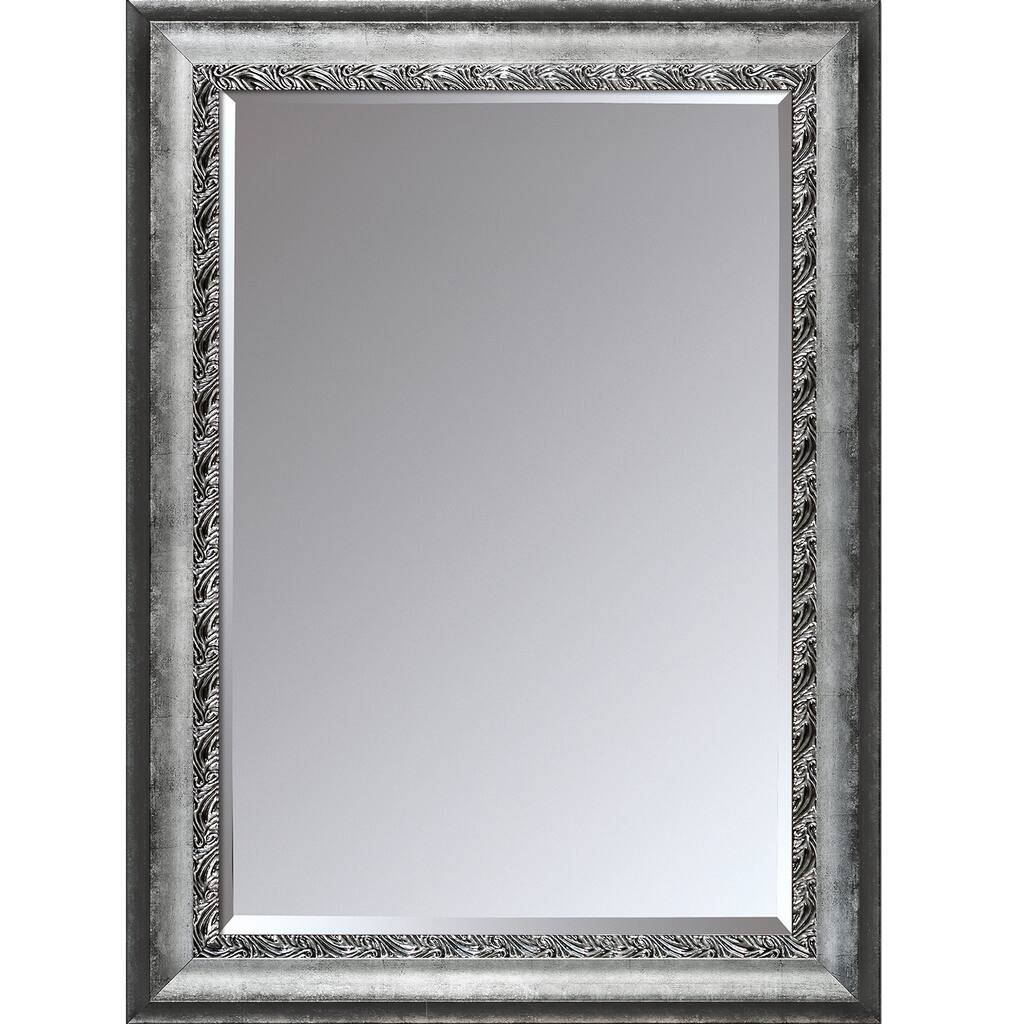 La Pastiche by overstockArt Distressed Ornate Silver Custom Stacked Framed Mirror, 31.5" x 43.5" - 31.5x43.5