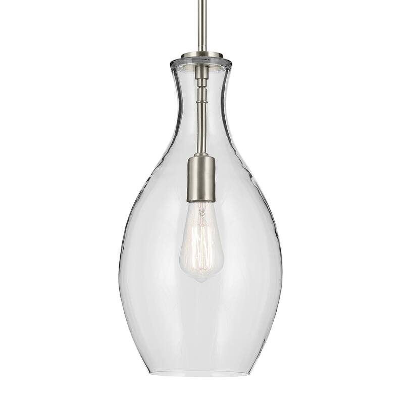 Kichler Lighting Everly 17.75 in. 1-Light Brushed Nickel Bell Pendant Light with Clear Glass