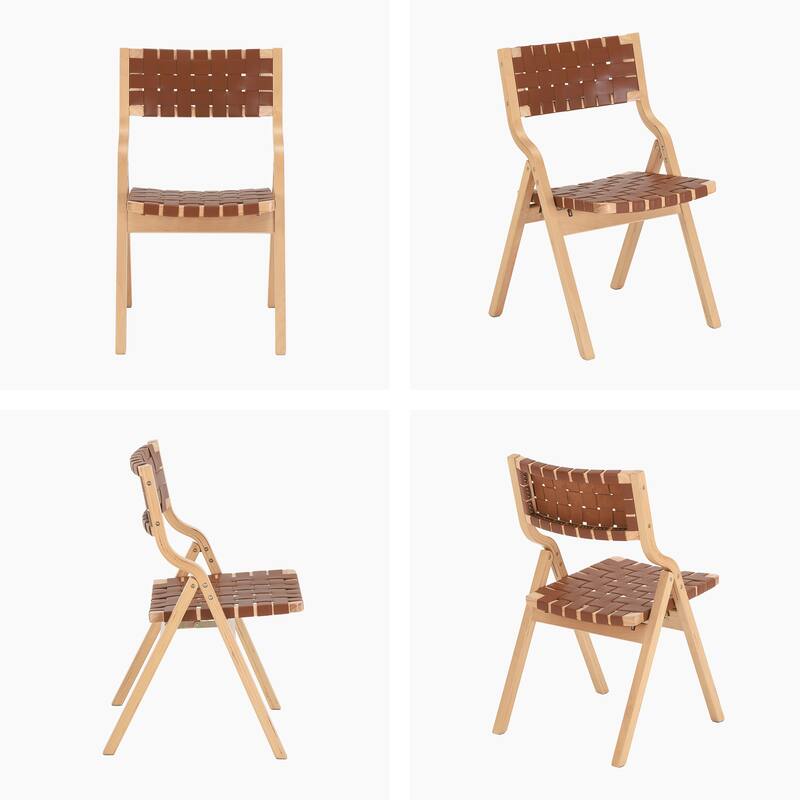 Wood Folding Chairs Set of 2, Wooden Indoor Stackable Dining Chairs for Kitchen & Dining Room Chair Woven Seat