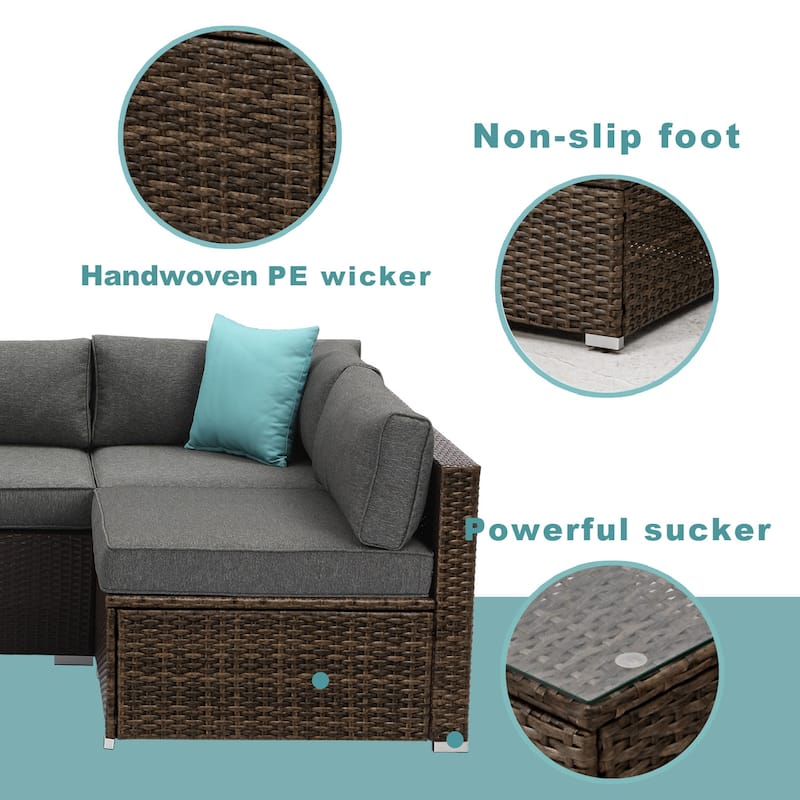 COSIEST 7-piece Outdoor Patio Furniture Wicker Sectional Sofa Set