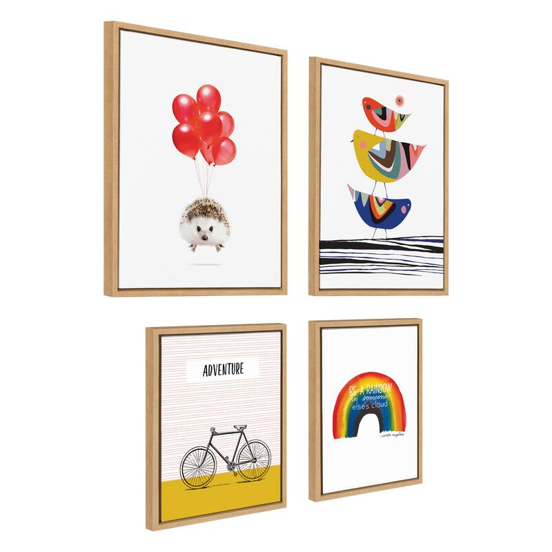 Kate and Laurel Sylvie Whimsy Modern Framed Canvas Set - Natural - 4 Piece - Plastic - Brown
