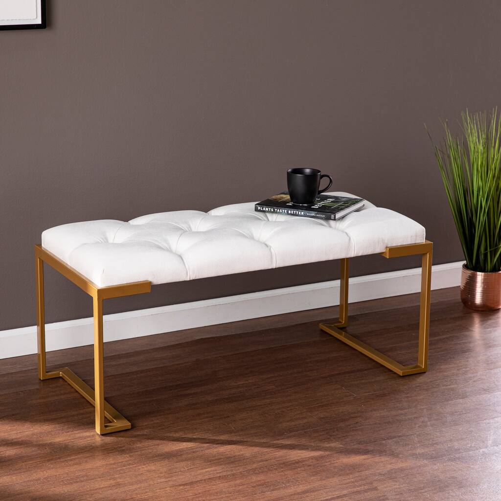 Nalanda White Fabric Upholstered Bench