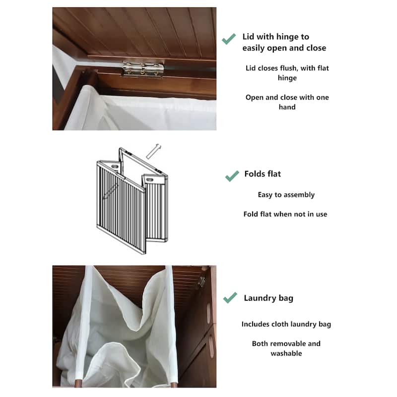 Solid Bamboo Folding Clothes Hamper w/ Removable Laundry Bag