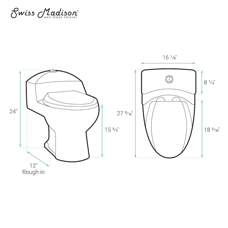 Montparnasse One Piece Elongated Toilet Dual Flush, Brushed Gold Hardware 1.1/1.6 Gpf - 19.55" x 16.15" 24"