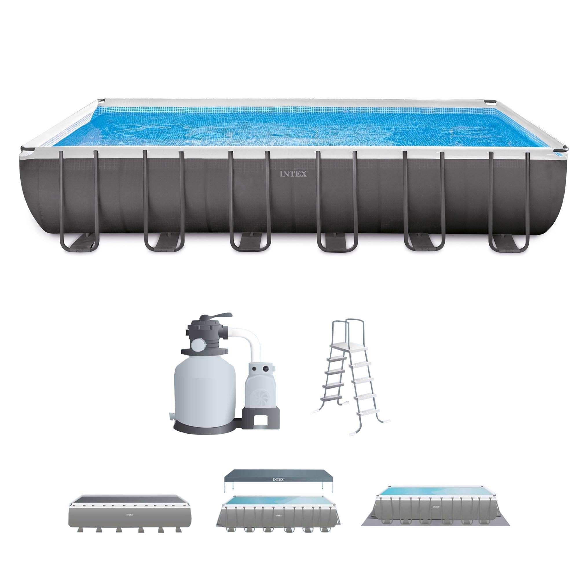Intex Ultra Frame 26 Foot x 52 Inch Round Above Ground Outdoor Swimming Pool Set - 26 x 26 x 52 inches