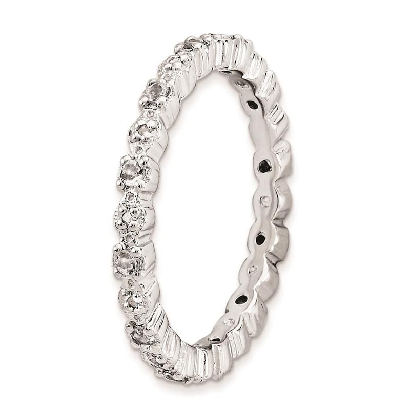 Curata 925 Sterling Silver Polished Prong set Stackable Expressions White Topaz and Diamond Ring
