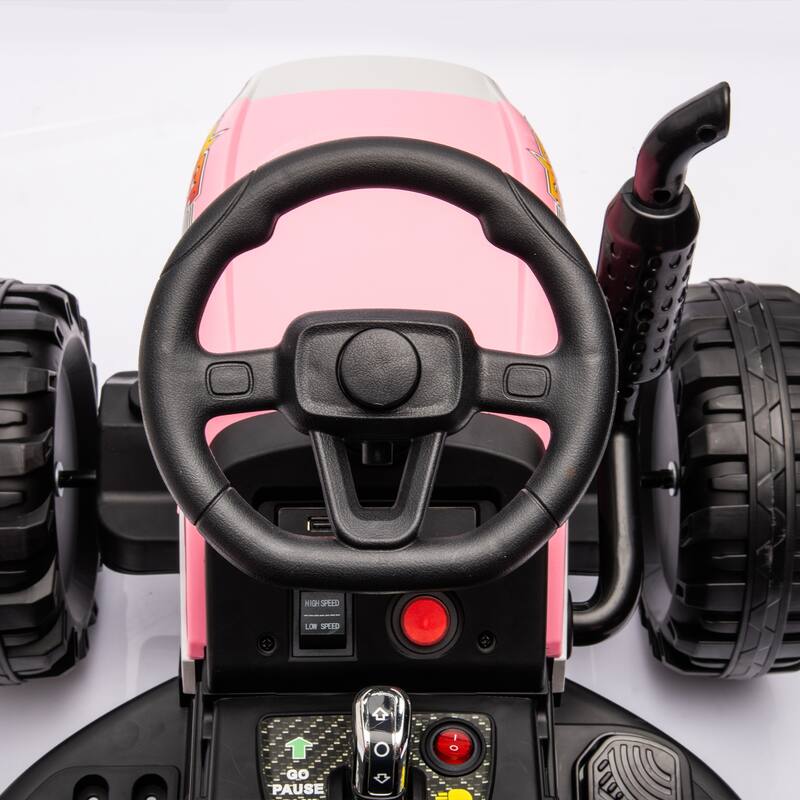 Ride on Tractor with Trailer& Remote Control,24V Battery Powered Electric Tractor
