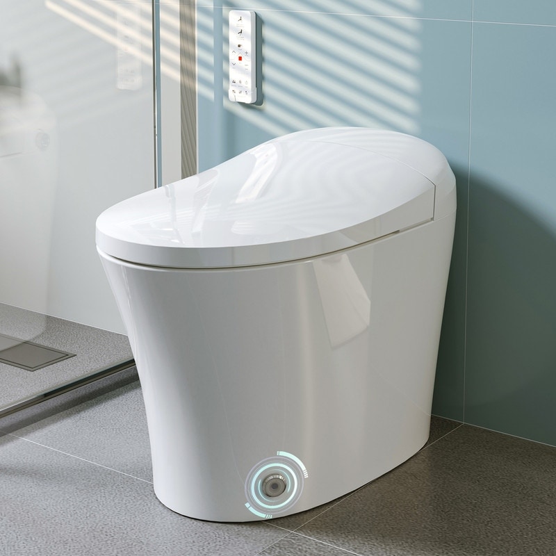 HOROW Elongated Smart Bidet Toilet Tankless Dual Flush Heated Seat Remote White - N/A