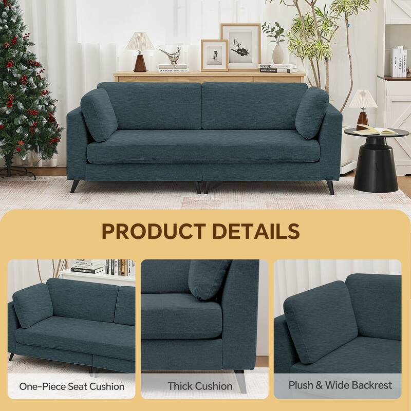 Modern Chenille 2 Seater Sofa Chouch with Bolster Pillows