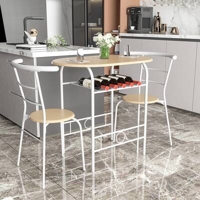 3-Piece Wooden Kitchen Table and Chairs Set With Metal Frame