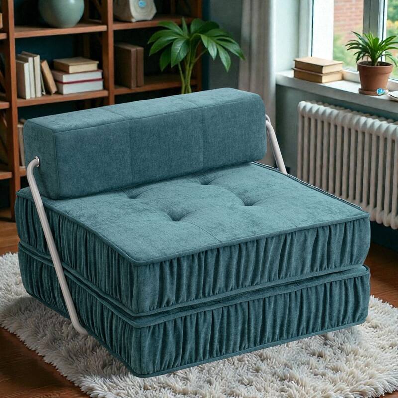 Folding Sofa Futon Sleeper Chair, Convertible Floor Couch and Mattress with Removable Cushion for Small Spaces - Green