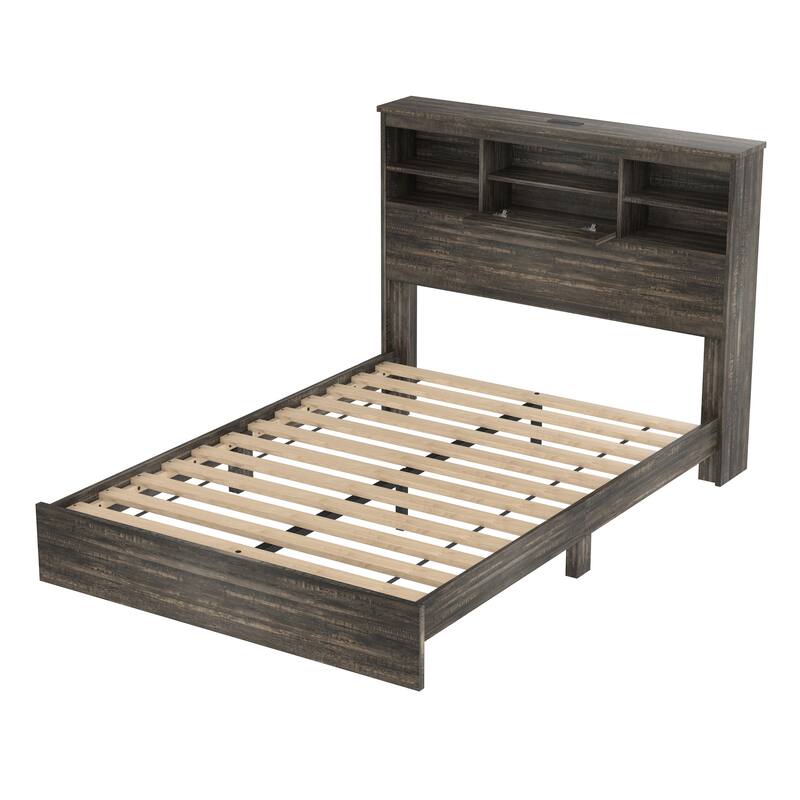 Queen Size Low-Profile Platform Bed with 2 Nightstand and 1 Dresser