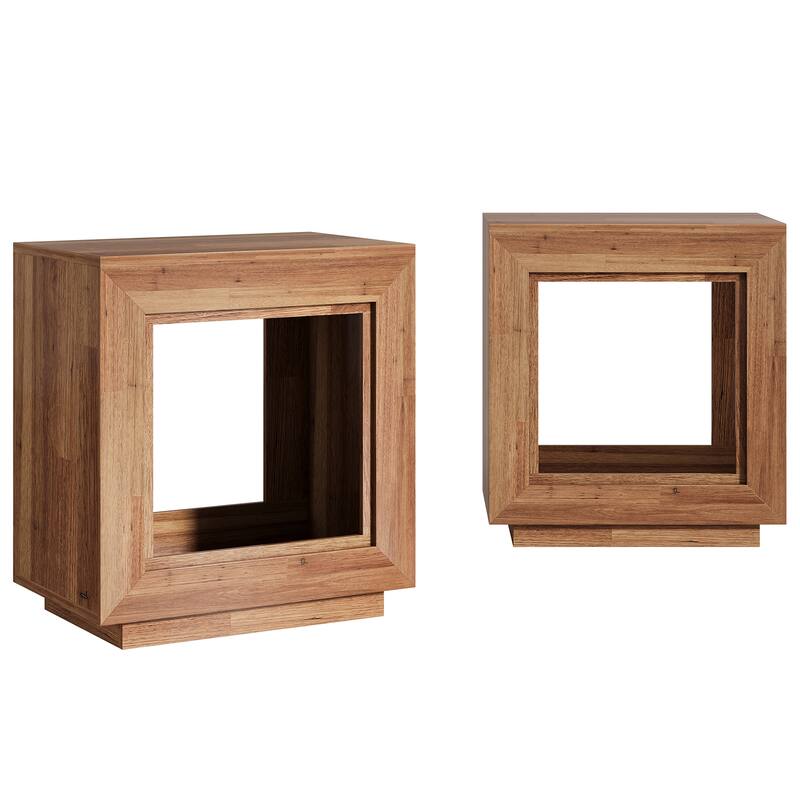 24" Rustic 2-Tier End Table, Side Table with Storage Shelf, Sofa Nightstand for Living Room, Bedroom, Entryway