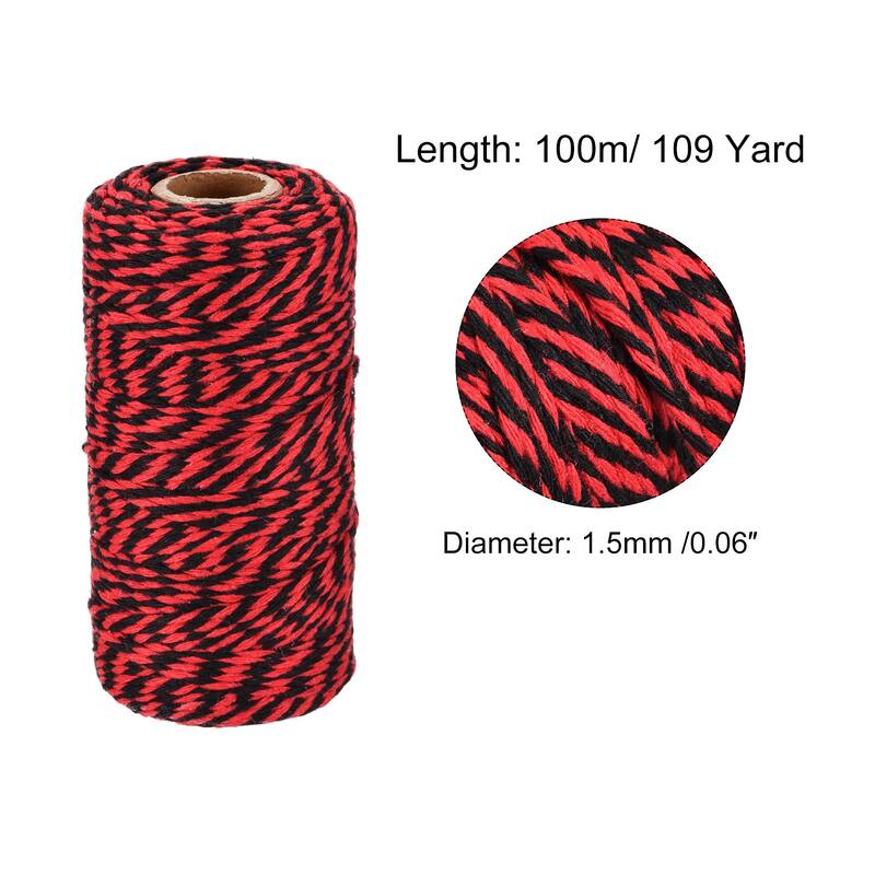 Twine Packing String Cotton Twine Rope for Gift Wrapping, Christmas - Red,Black