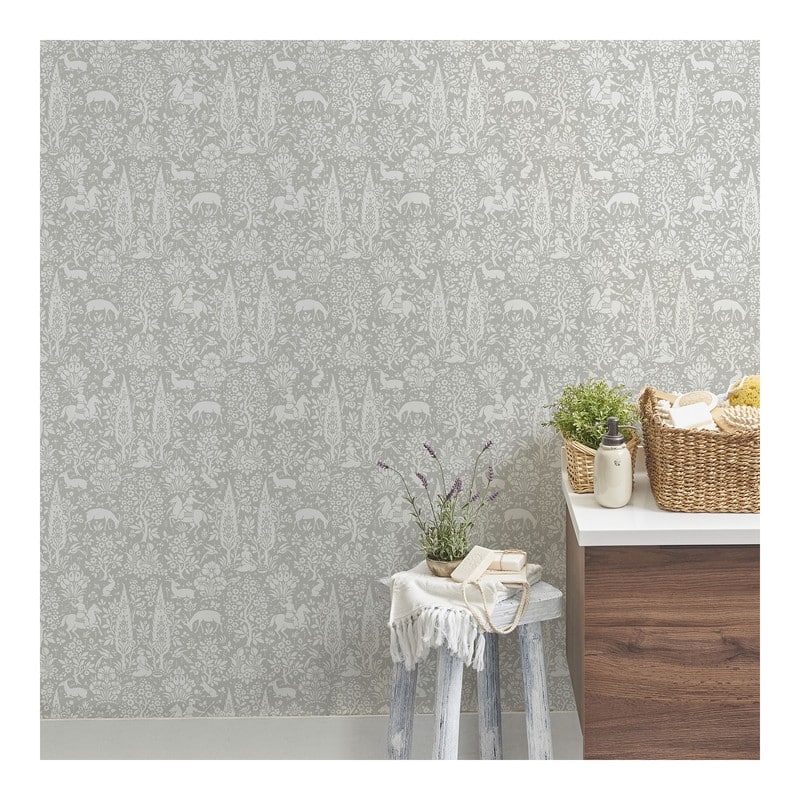 Crown Sherwood Light Grey Woodland Wallpaper - 20.5 x 396 x 0.025
