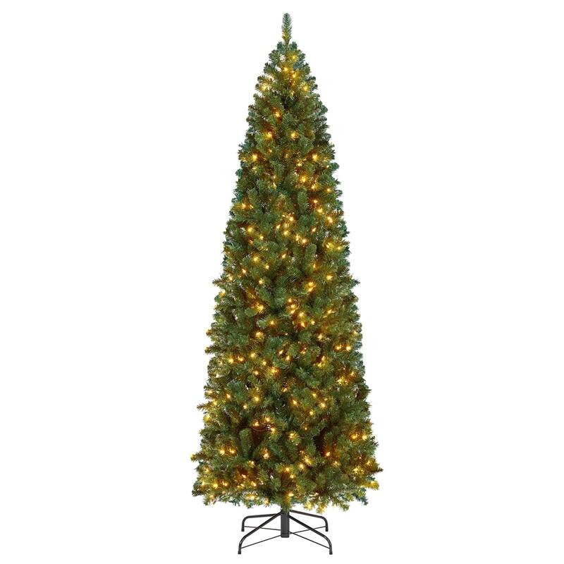 Yaheetech Pre-lit Artificial Christmas Tree Slim Tree Hinged Spruce