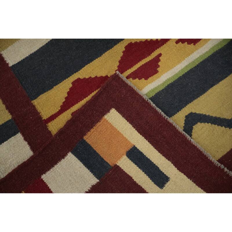 Hand Woven Oriental 100% Wool Carpet Southwestern Modern Multi-Colored Kilim Area Rug - 8' 5'' X 8' 3''