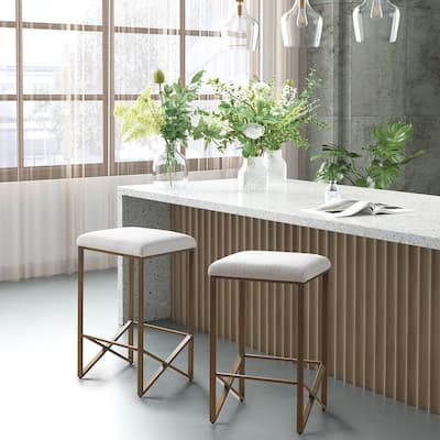 26"H Backless Upholstered Counter Stool in Ivory