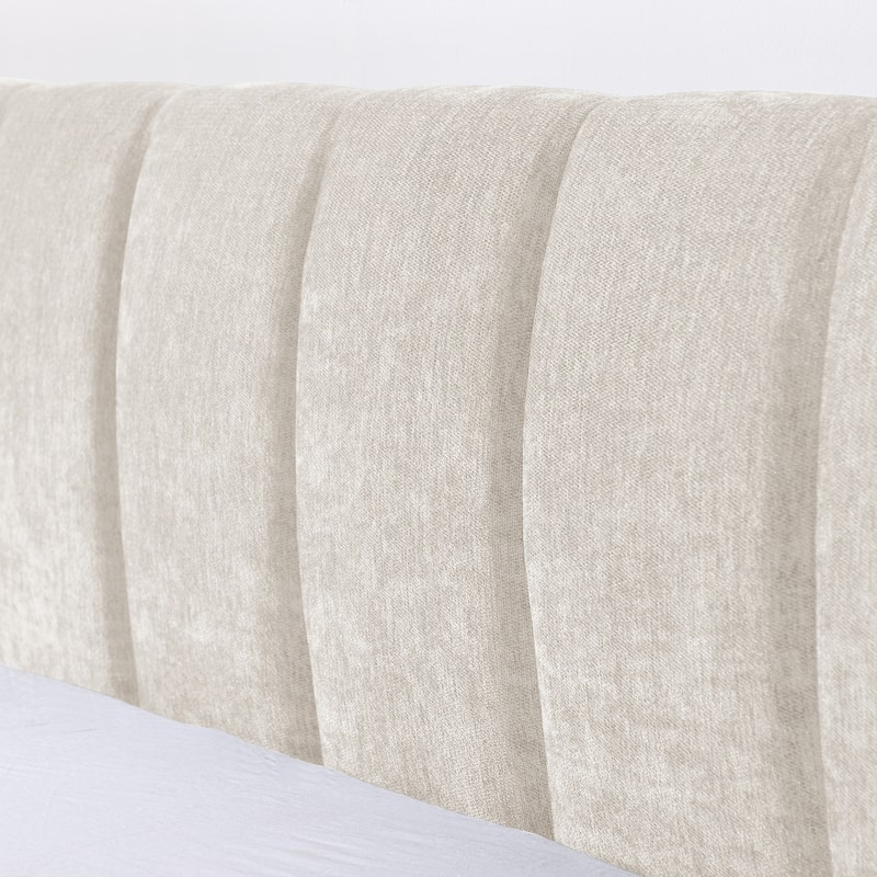 Queen Upholstered Bed Frame with Storage Drawer, Thick Padded Headboard & Solid Frame in Chenille Fabric