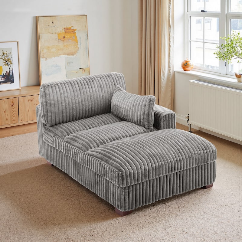Oversized L-Shape Upholstered Chaise Lounge Sofa Couch - Right facing - Light Grey