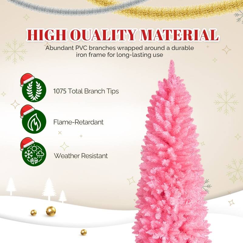 7.5 FT Pink Unlit Artificial Pencil Christmas Tree