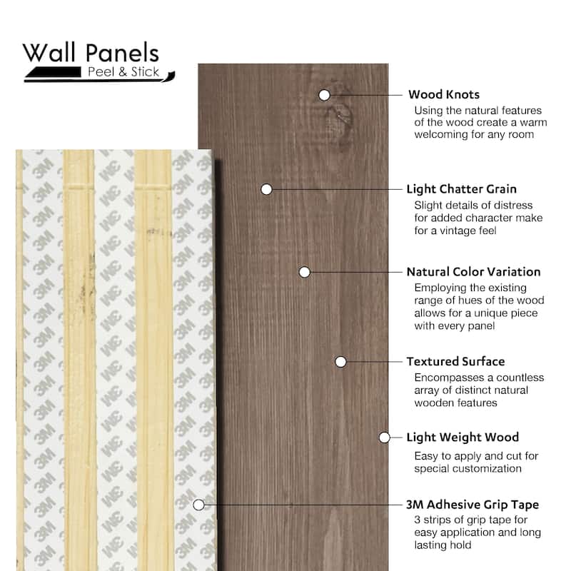 Peel and Stick Solid Wood Wall Paneling, Assorted Length, 5-inch Width, 19 sq ft
