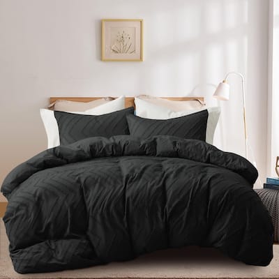 Lightweight Clipped Duvet Cover Set Geometric Solid Color