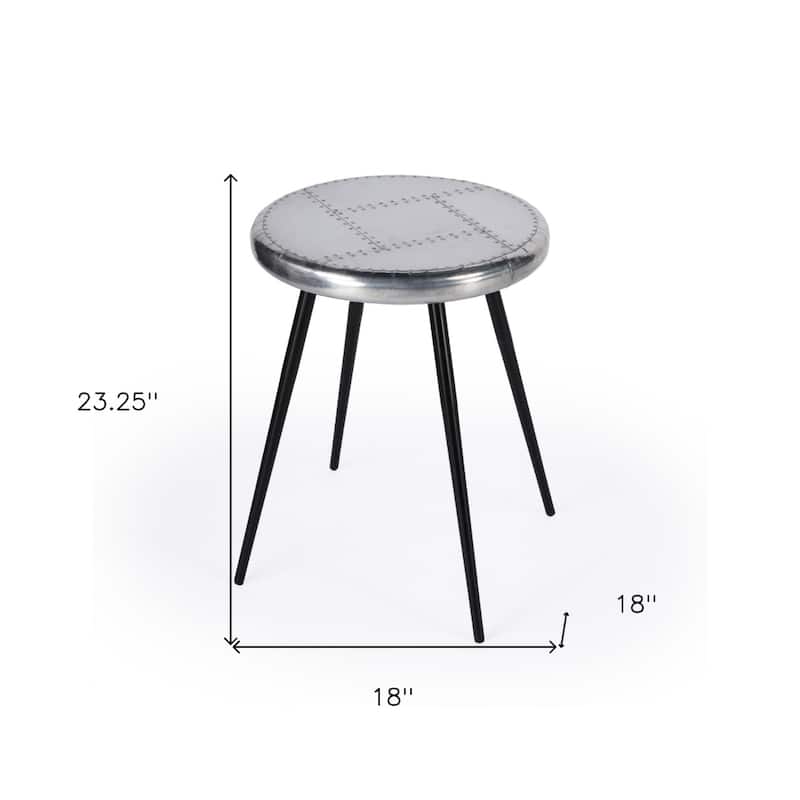 23" Distressed Silver Round Side Table with Iron Base and Patchwork Wood Top for Living Room - 23.25"H x 18"L x 18"W