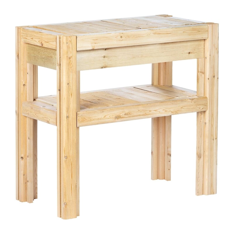 2-Tier Cedar Wood Storage Shelves with Adjustable Bottom Shelf for Indoor and Outdoor Use - 31" x 16" x 30"