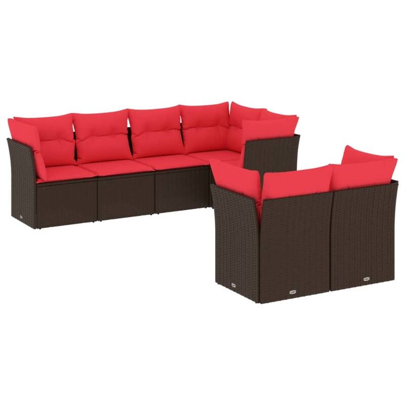 vidaXL 7 Piece Patio Sofa Set with Cushions Brown/Gray Poly Rattan - 21.7 x 24.4 x 27.2