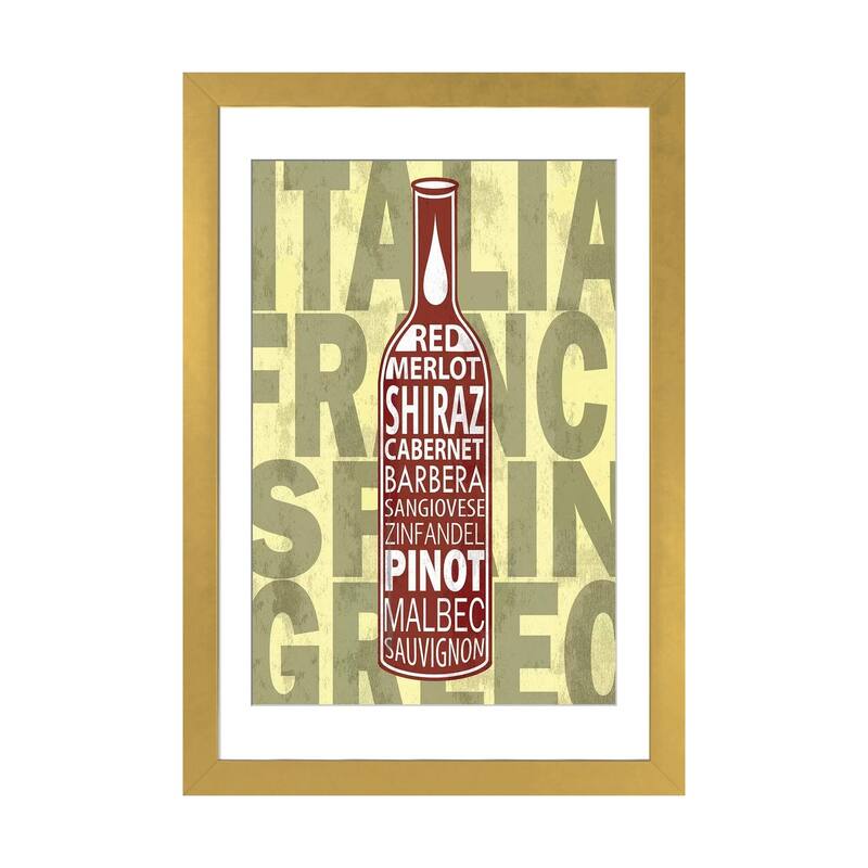 iCanvas "Red Wines" by Fly Graphics - Gold - 32x24x1